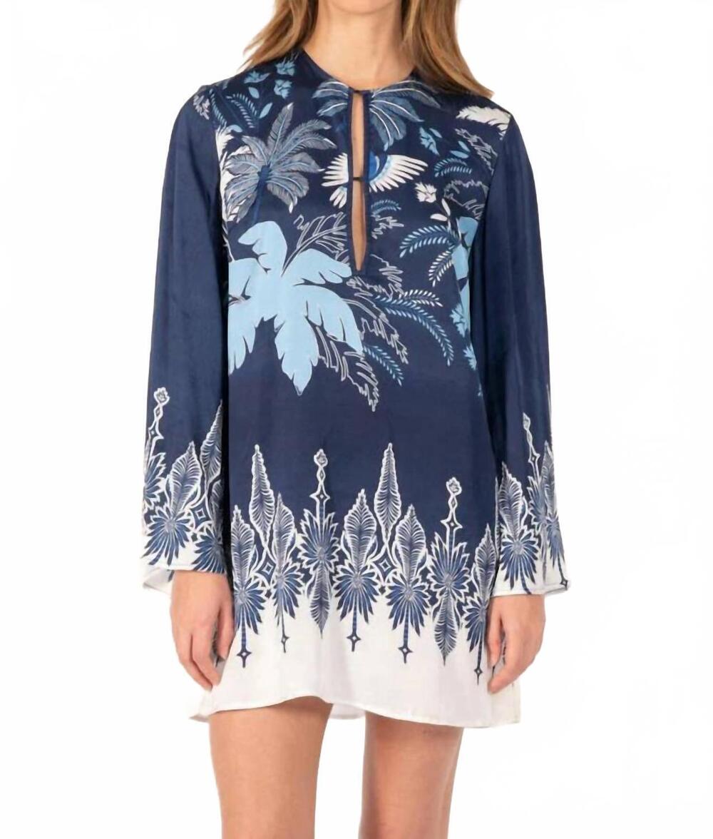 NEW POUPETTE ST BARTH gia long sleeve mini dress in navy canopy